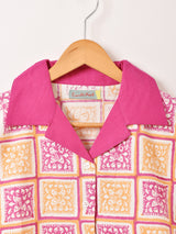 【2色展開】Emerald Motel ブロックプリント風 半袖 オープンカラーシャツ