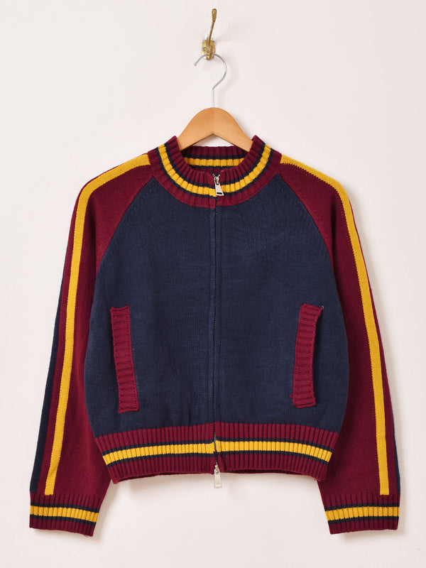 【2色展開】Elcamino ラインデザイン ジップアップ カーディガン