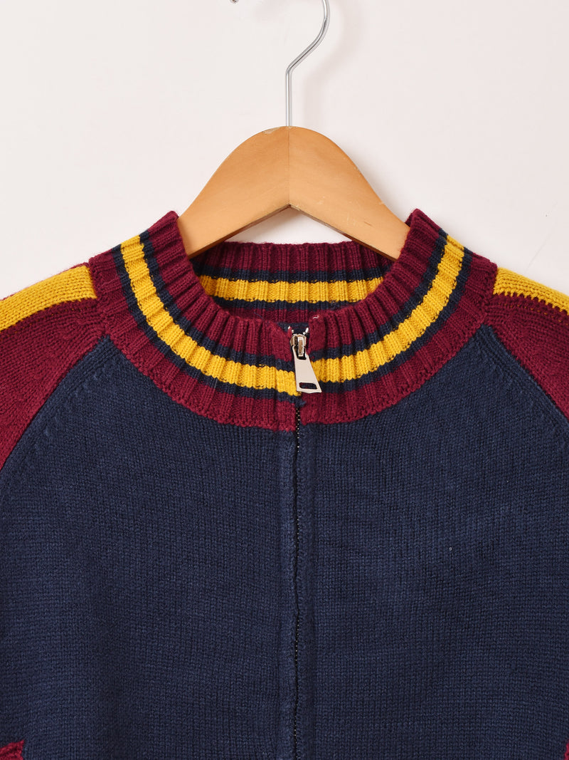 【2色展開】Elcamino ラインデザイン ジップアップ カーディガン