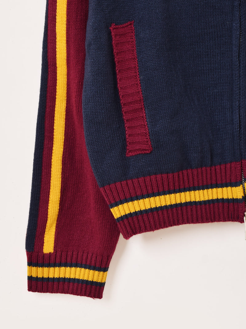 【2色展開】Elcamino ラインデザイン ジップアップ カーディガン