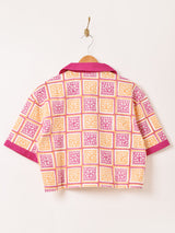 【2色展開】Emerald Motel ブロックプリント風 半袖 オープンカラーシャツ