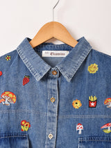 Elcamino キノコ刺繍 半袖 デニムシャツ