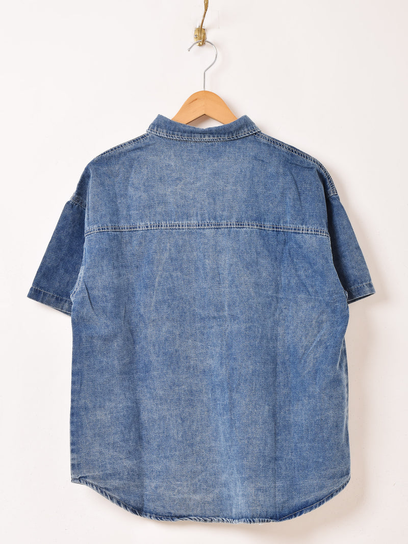 Elcamino キノコ刺繍 半袖 デニムシャツ – 古着屋Top of the Hillの Elcamino キノコ刺繍 半袖 デニムシャツ – 古着屋Top of the Hillの