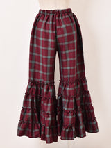 Meridian チェック柄 フリルヘム ロングパンツ