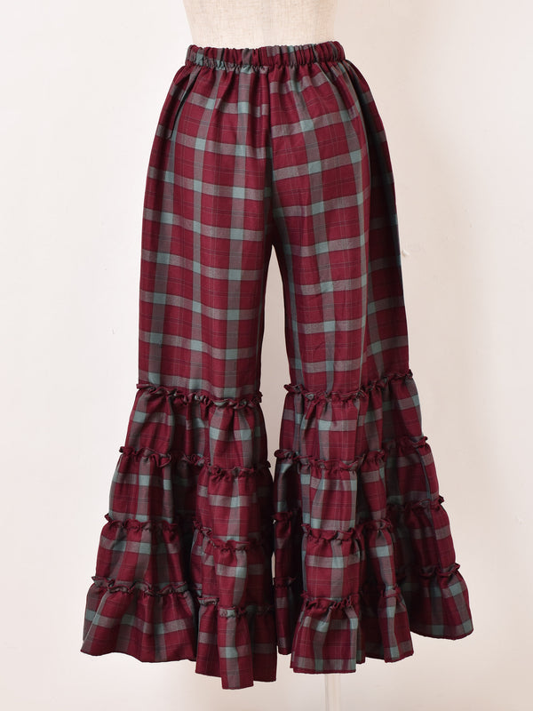 Meridian チェック柄 フリルヘム ロングパンツ