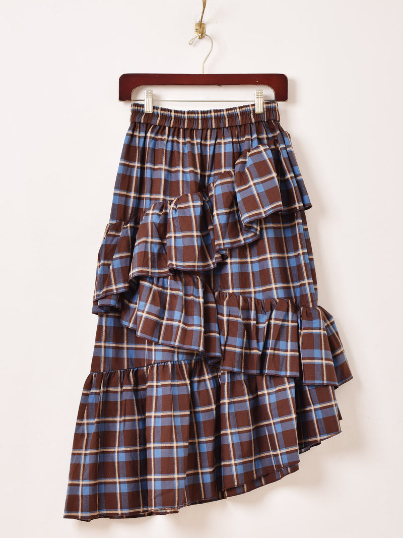Meridian チェック柄 フリル アシンメトリー スカート
