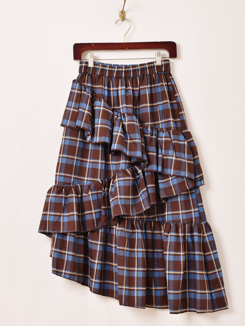 Meridian チェック柄 フリル アシンメトリー スカート