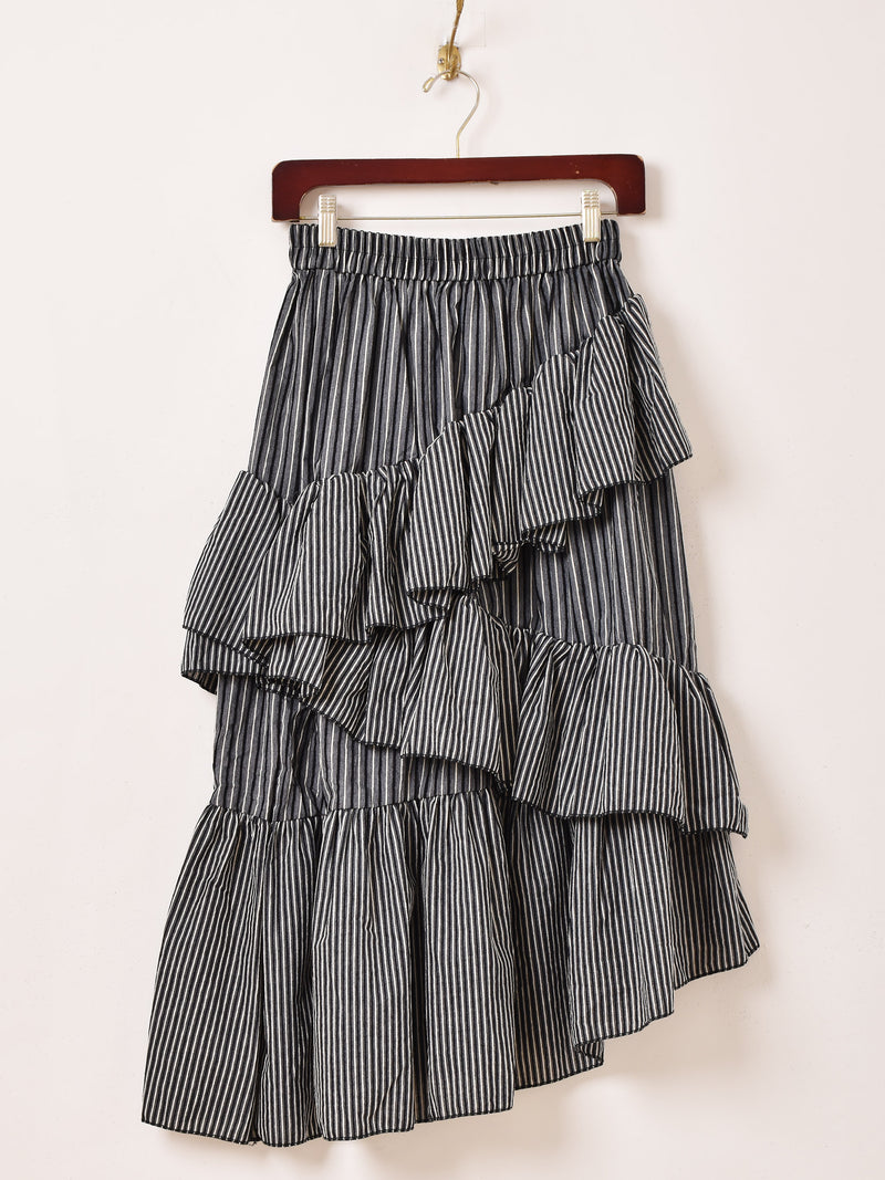 Meridian ストライプ柄 フリル アシンメトリー スカート