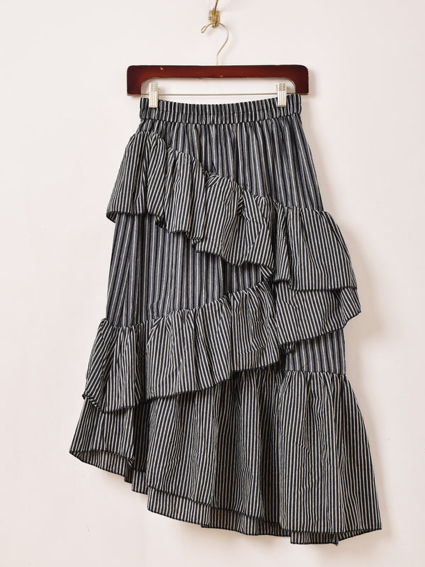 Meridian ストライプ柄 フリル アシンメトリー スカート