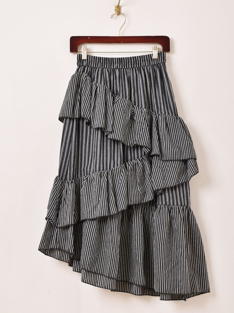 Meridian ストライプ柄 フリル アシンメトリー スカート