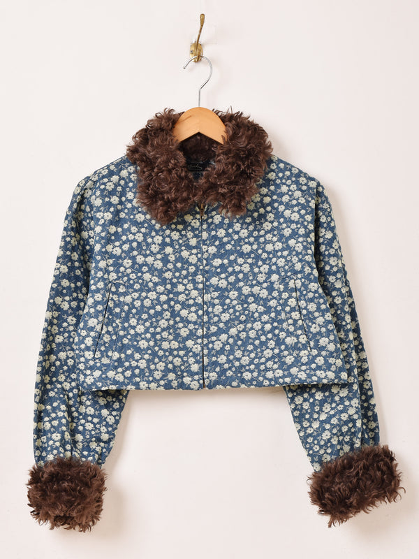 Meridian 花柄 デニム ファー ブルゾン