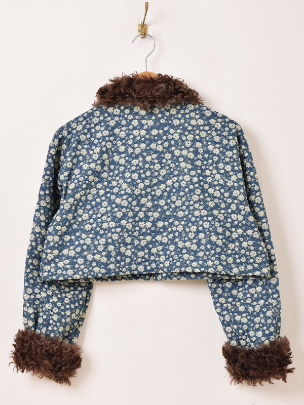 Meridian 花柄 デニム ファー ブルゾン