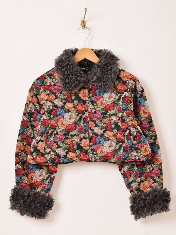 【2色展開】Meridian 花柄 ゴブラン織り ファー ブルゾン