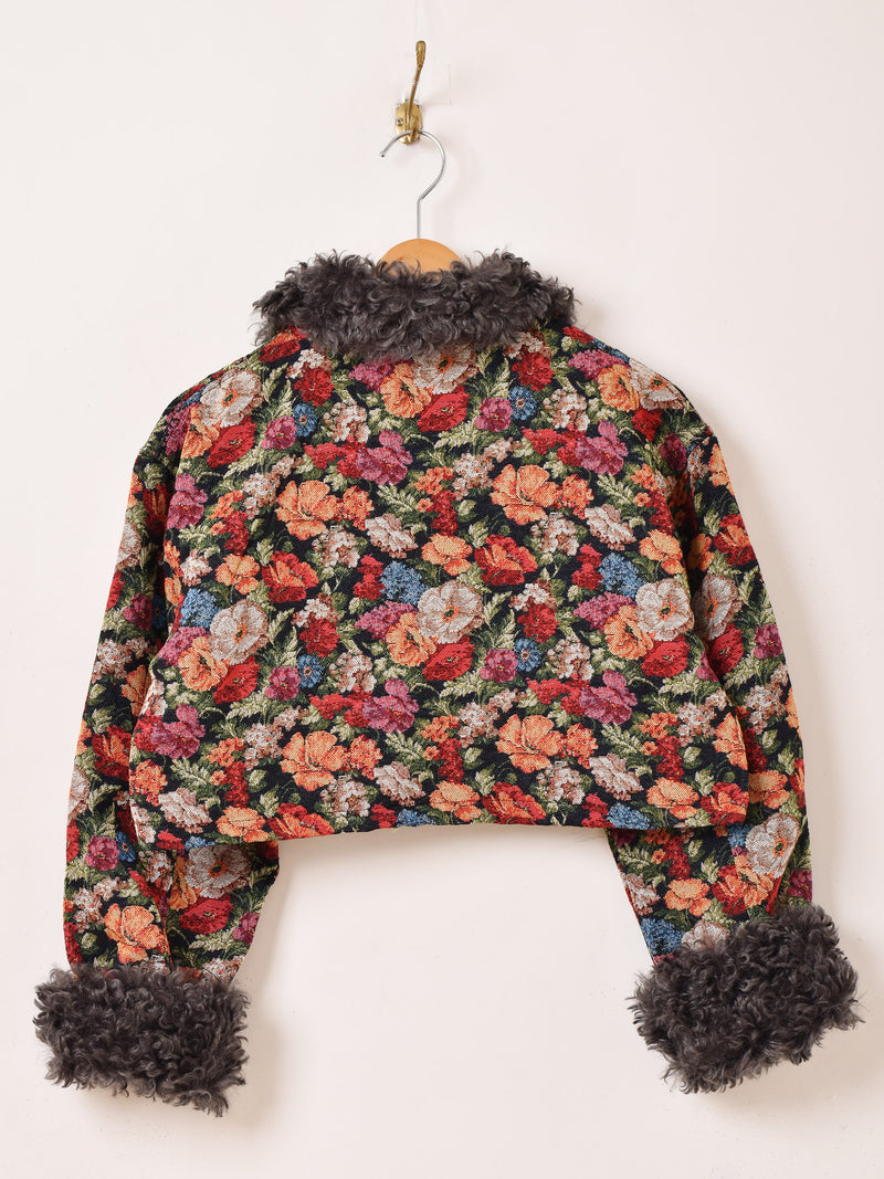 【2色展開】Meridian 花柄 ゴブラン織り ファー ブルゾン