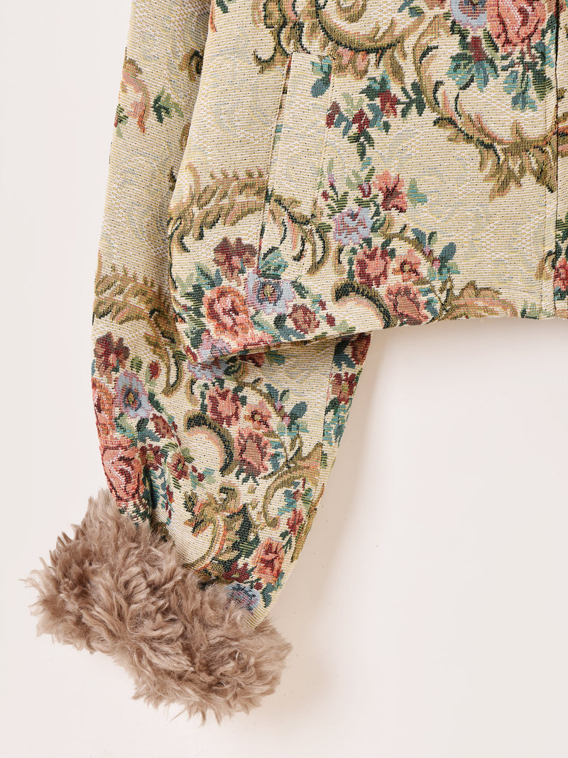 【2色展開】Meridian 花柄 ゴブラン織り ファー ブルゾン