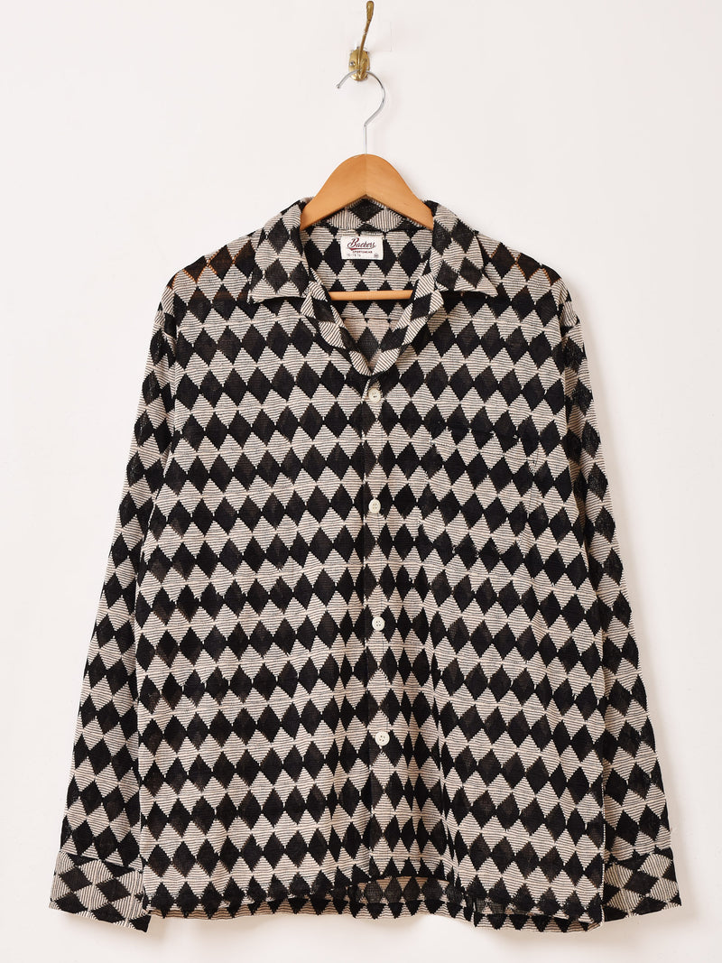 【2色展開】Backers ダイア柄 メッシュ 長袖 オープンカラーシャツ