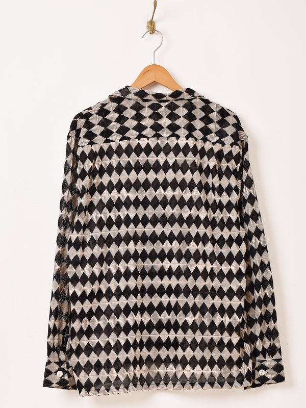 Backers ダイア柄 メッシュ 長袖 オープンカラーシャツ