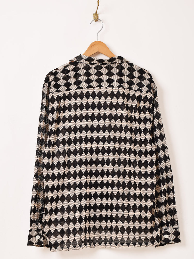 Backers ダイア柄 メッシュ 長袖 オープンカラーシャツ