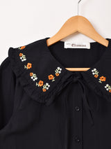 【2色展開】Elcamino リボンタイ 刺繍 長袖ブラウス