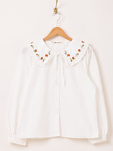 【2色展開】Elcamino リボンタイ 刺繍 長袖ブラウス
