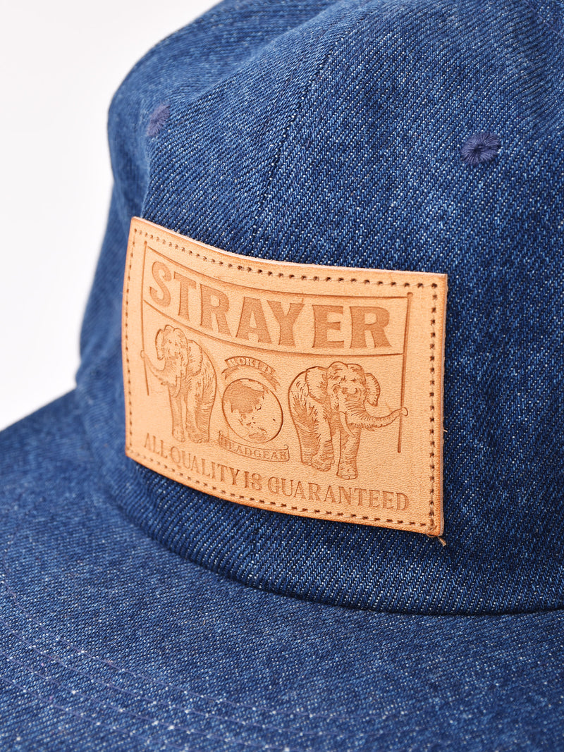 【2色展開】レザー風エンブレム デニムキャップ「STRAYER」