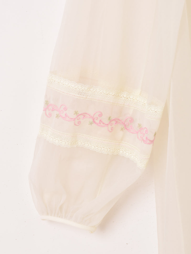 長袖 刺繍 ランジェリーワンピース