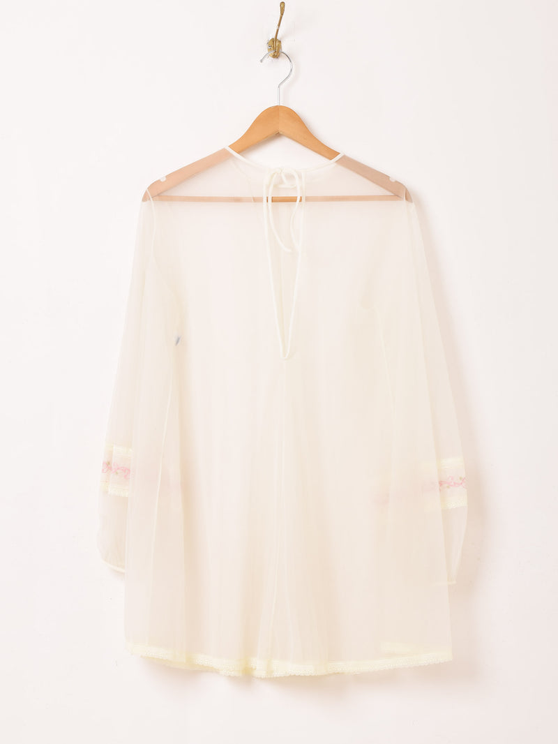 長袖 刺繍 ランジェリーワンピース