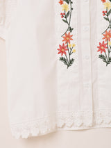 Meridian フラワー 刺繍 レース 半袖ブラウス