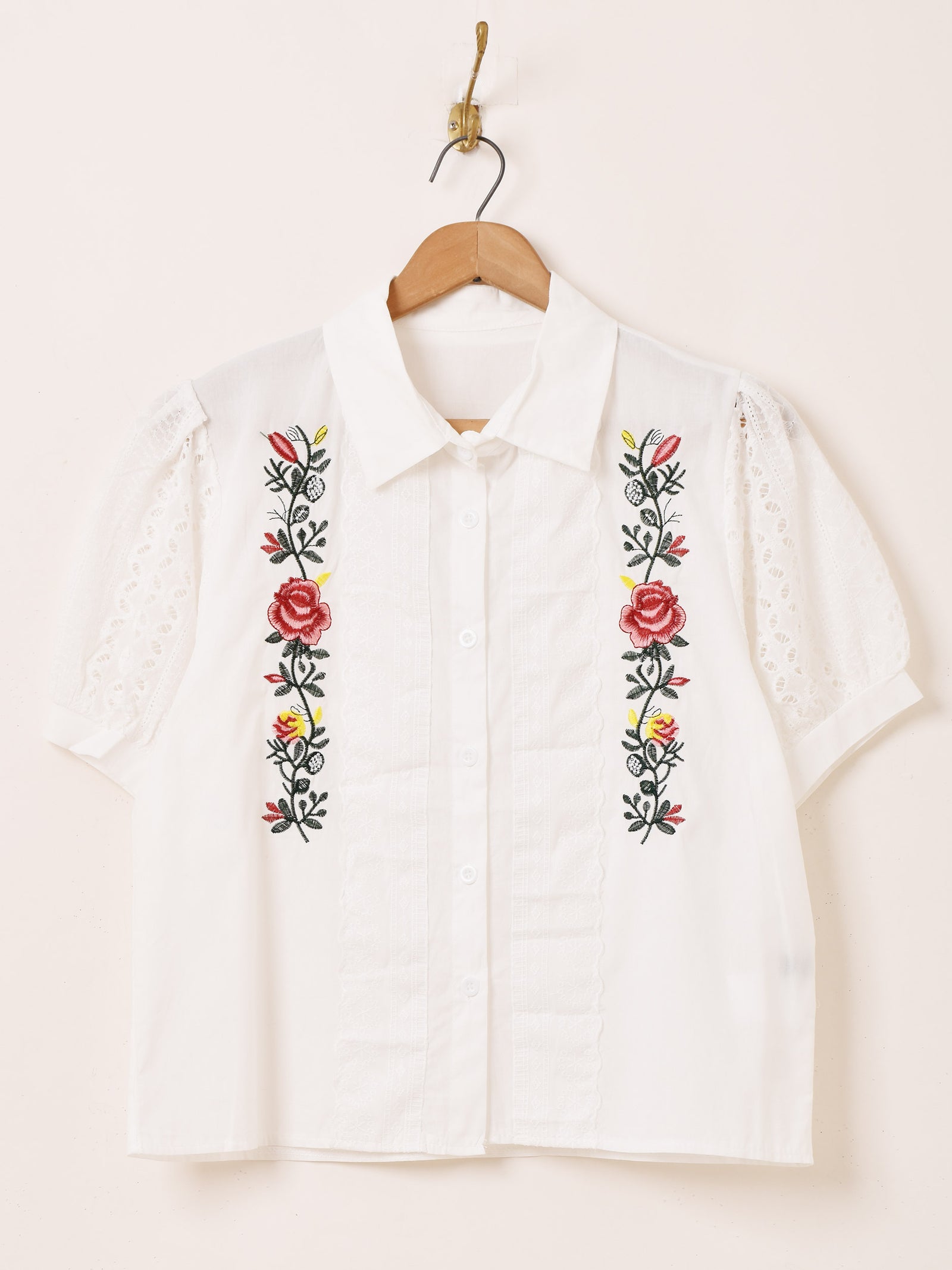 Meridian ローズ 刺繍 レース 半袖ブラウス – 古着屋Top of the Hillの