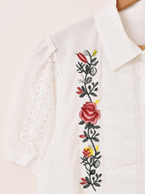 Meridian ローズ 刺繍 レース 半袖ブラウス