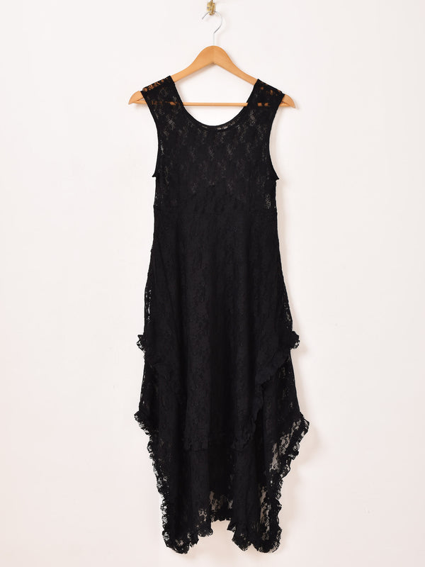 【2色展開】Meridian 花柄レース フリル ノースリーブワンピース