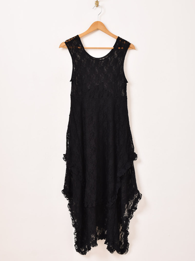 【2色展開】Meridian 花柄レース フリル ノースリーブワンピース