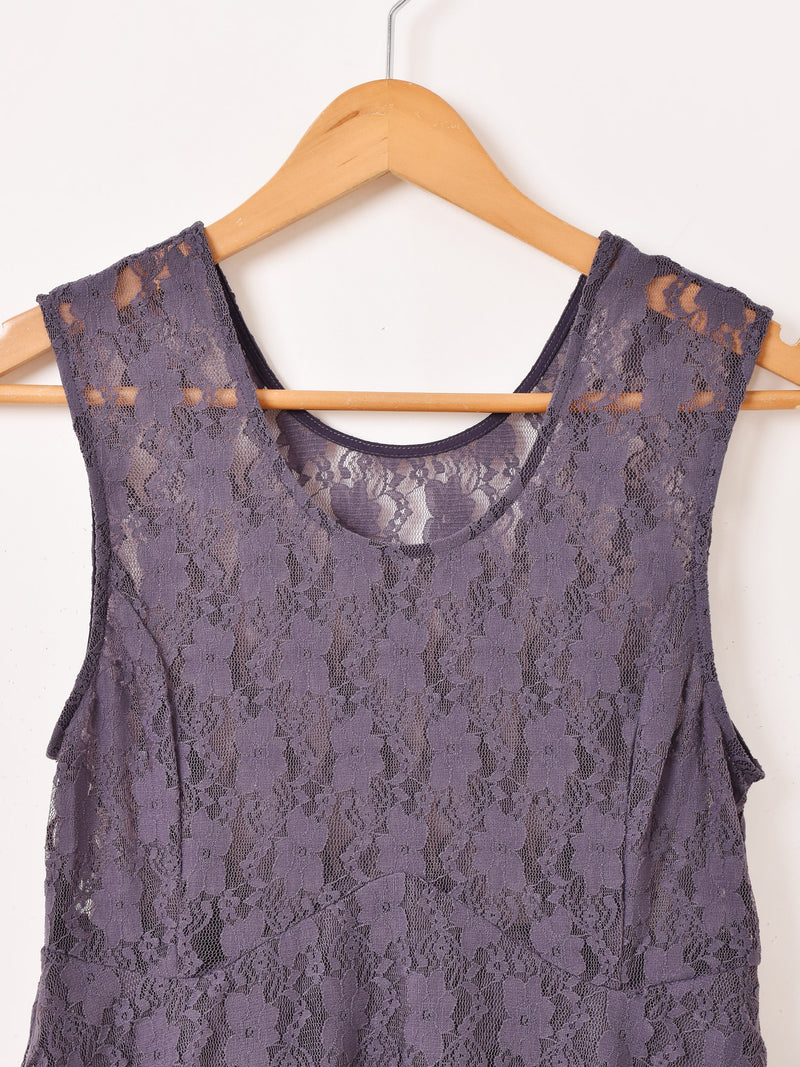 【2色展開】Meridian 花柄レース フリル ノースリーブワンピース