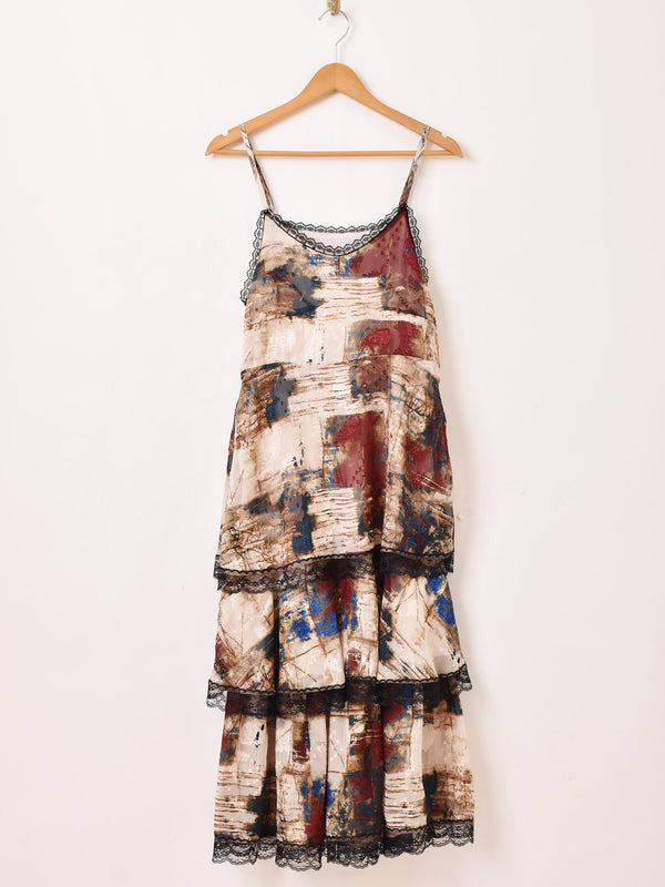 Meridian 総柄 ラッフル キャミソールワンピース