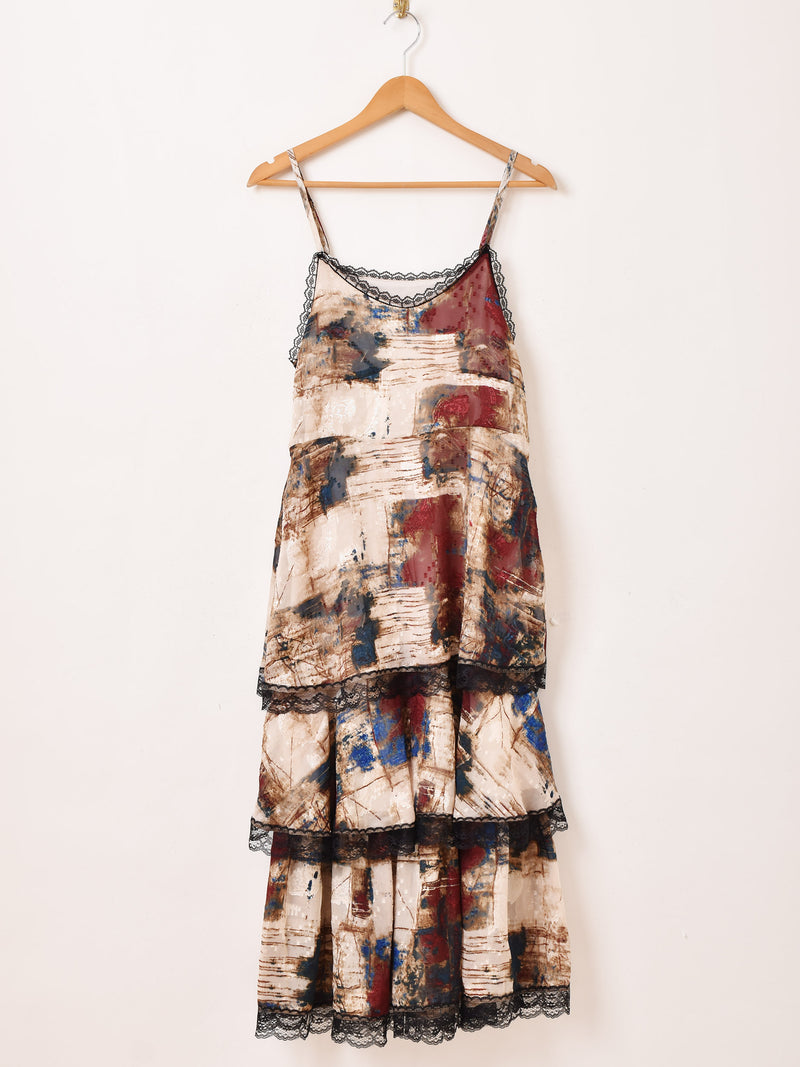 Meridian 総柄 ラッフル キャミソールワンピース