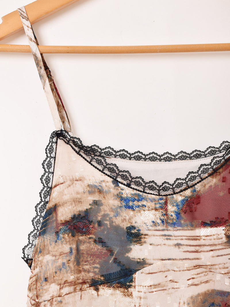 Meridian 総柄 ラッフル キャミソールワンピース