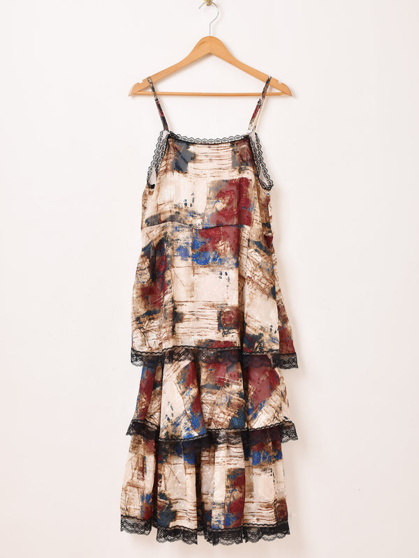 Meridian 総柄 ラッフル キャミソールワンピース