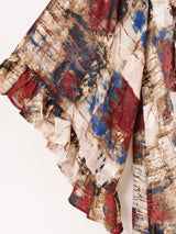 Meridian 総柄 フレアスリーブ ミニ 長袖ワンピース