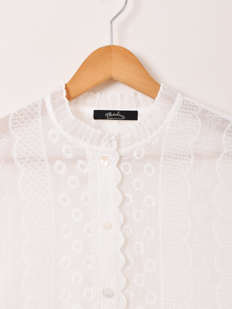 Meridian コットンレース 長袖ブラウス