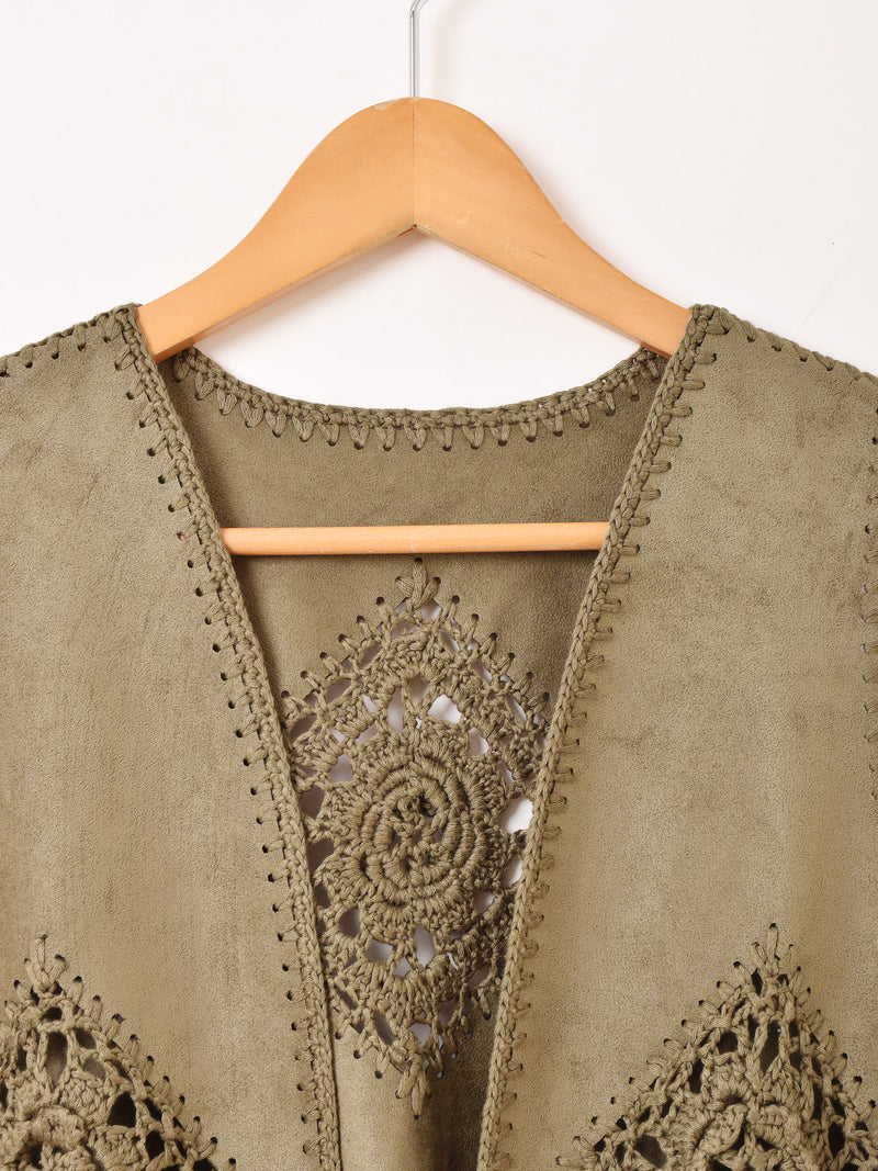 【2色展開】Elcamino フェイクスエード×クロシェ フリンジベスト