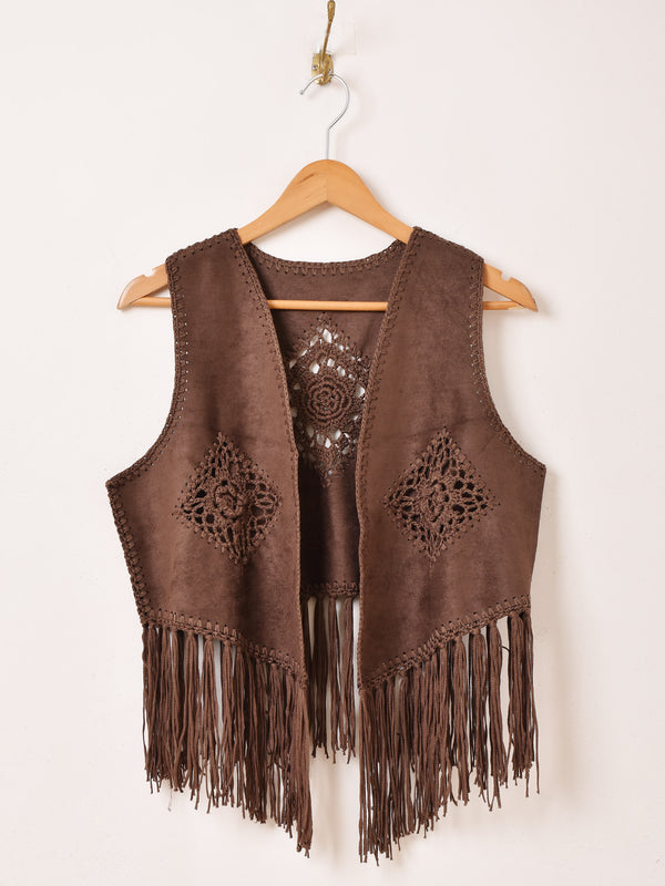 【2色展開】Elcamino フェイクスエード×クロシェ フリンジベスト