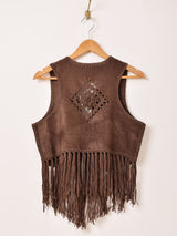 【2色展開】Elcamino フェイクスエード×クロシェ フリンジベスト