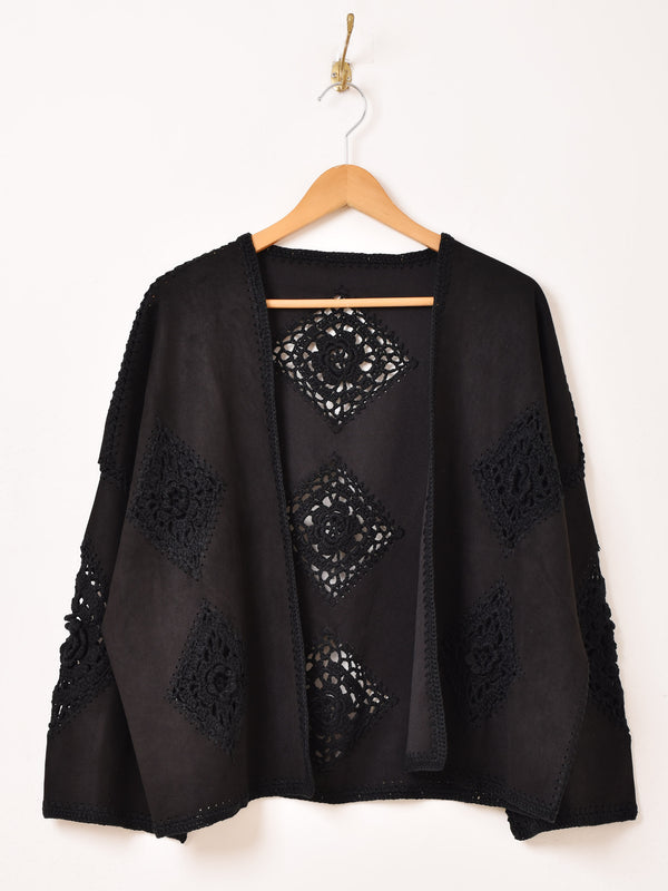 【2色展開】Elcamino フェイクスエード×クロシェ カーディガン