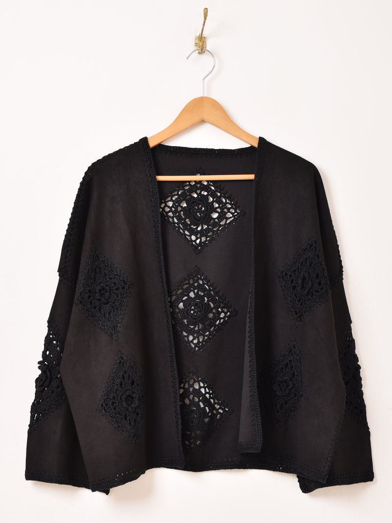 【2色展開】Elcamino フェイクスエード×クロシェ カーディガン