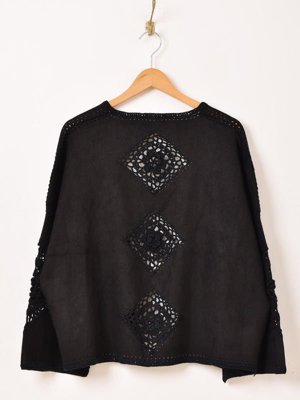 【2色展開】Elcamino フェイクスエード×クロシェ カーディガン