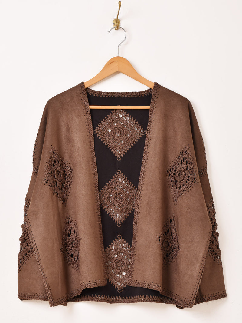 【2色展開】Elcamino フェイクスエード×クロシェ カーディガン