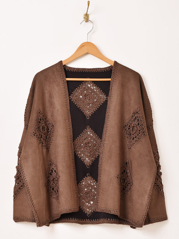 【2色展開】Elcamino フェイクスエード×クロシェ カーディガン