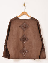 【2色展開】Elcamino フェイクスエード×クロシェ カーディガン