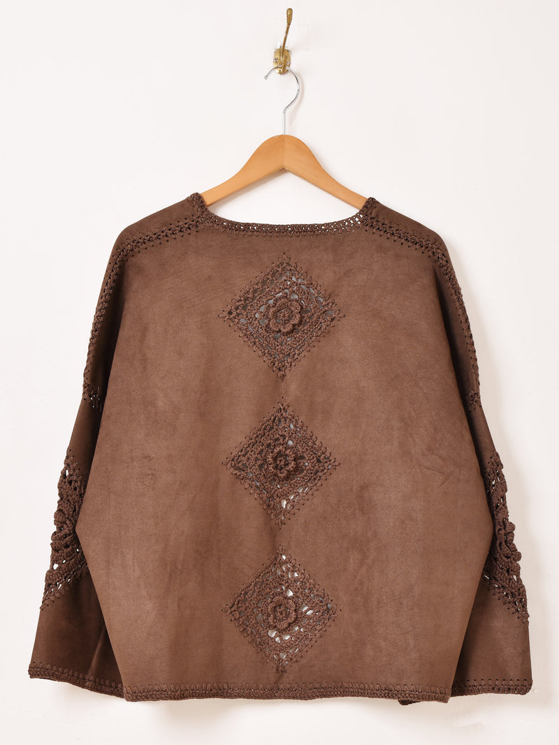 【2色展開】Elcamino フェイクスエード×クロシェ カーディガン