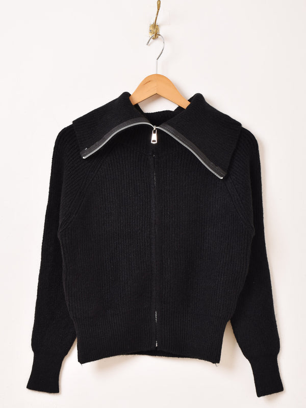 【3色展開】Meridian ビッグカラー ジップ カーディガン